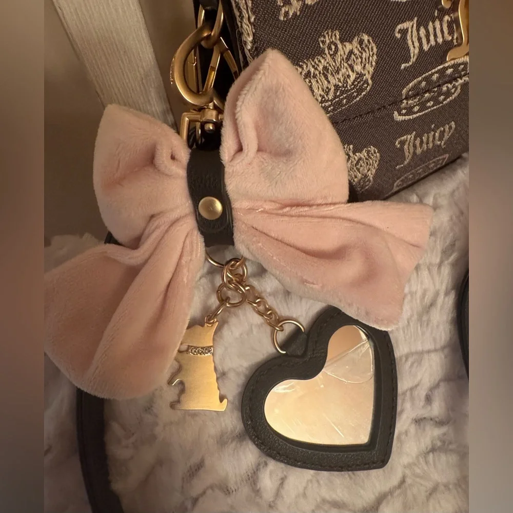 Juicy Couture Brown Logo Crossbody with Pink Bow and Heart Charm